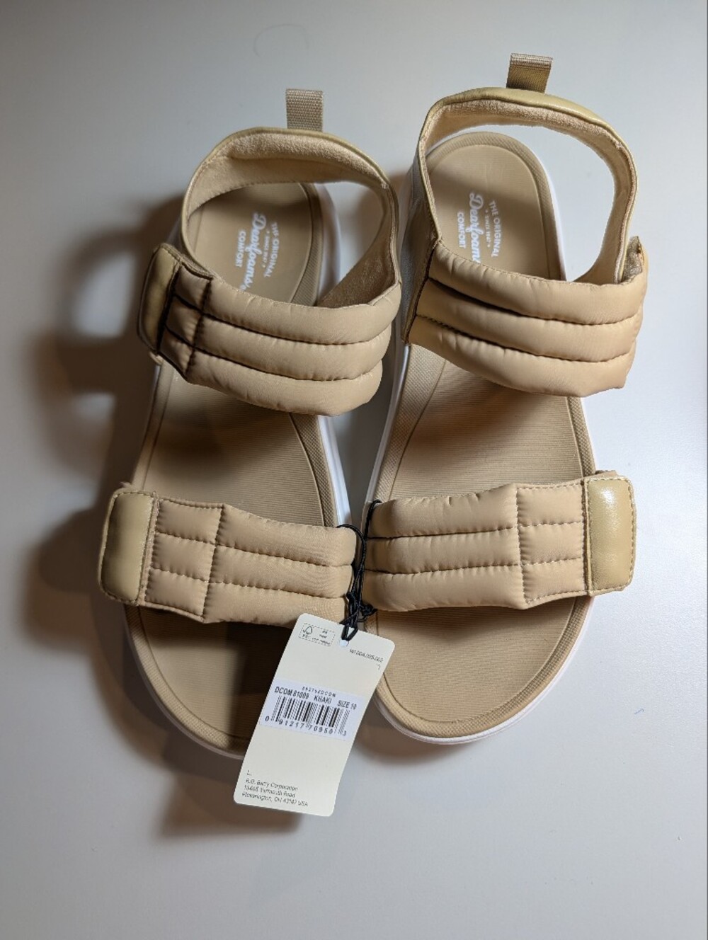 Dearfoam Khaki Woman's Size 10 Thea Quarter Quilted Strap Sandals in Beige NWT